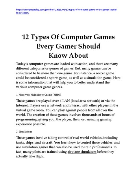 kinds of games|12 Types Of Computer Games Every Gamer Should Know About.